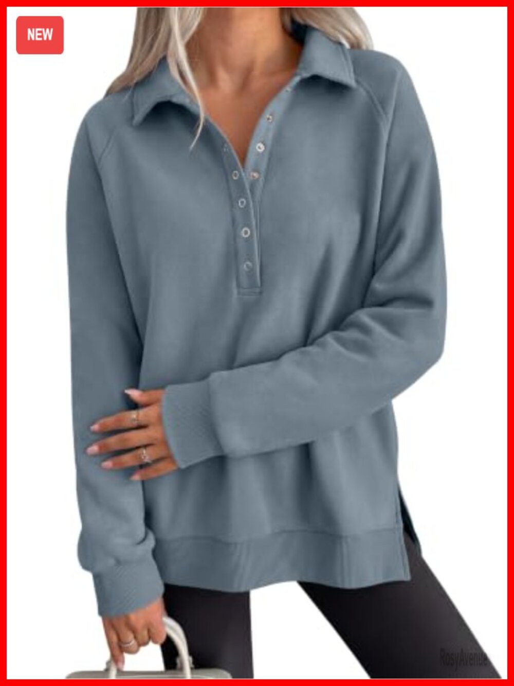 Oversized Button Up Henley Sweatshirt Fleece Lined Pullover